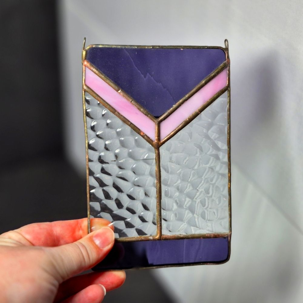 Stained Glass Window Hanging Purple Pink And Clear In Color
